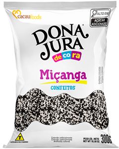 Confeito Miçanga Branco e Preto Dona Jura 300g